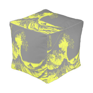 The Great Wave Pouf Yellow & Gray