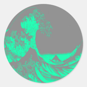 The Great Wave Seafoam Green & Gray Classic Round Sticker