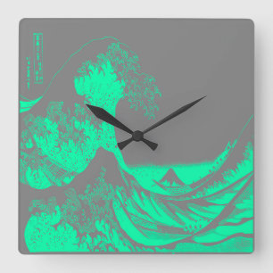The Great Wave Seafoam Green & Gray Clock