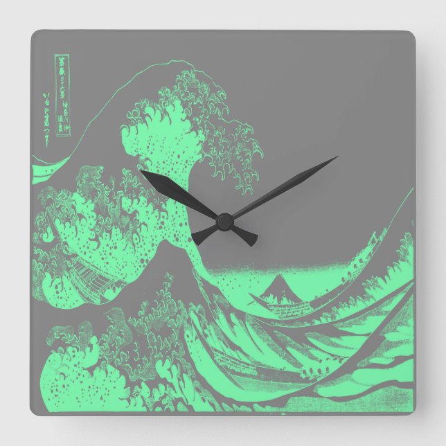 The Great Wave Seafoam Green & Gray Clock (Front)
