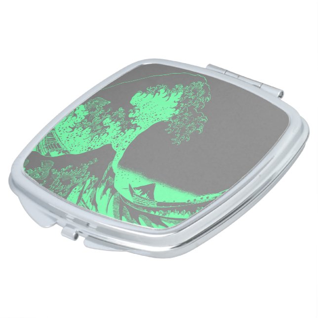 The Great Wave Seafoam Green & Gray Compact Mirror (Turned)