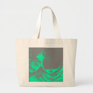 The Great Wave Seafoam Green & Gray Large Tote Bag