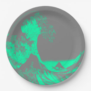 The Great Wave Seafoam Green & Gray Paper Plates