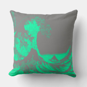 The Great Wave Seafoam Green & Gray Pillow