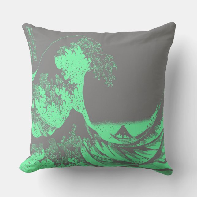 The Great Wave Seafoam Green & Gray Pillow (Front)