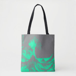 The Great Wave Seafoam Green & Gray Tote Bag