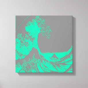 The Great Wave Seafoam Green & Gray Wrapped Canvas Print