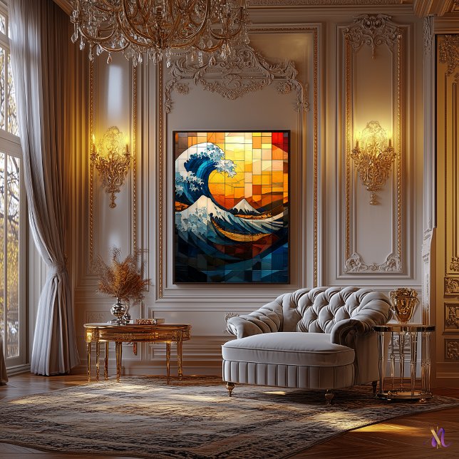 The Great Wave Stained Glass Mosaic Artwork Canvas Print (Creator Uploaded)