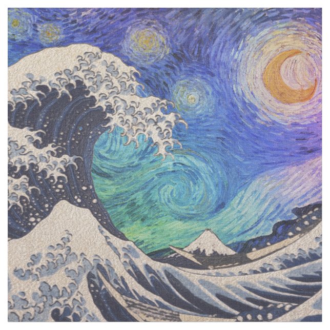 The Great Wave Starry Night Fabric (Close Up)