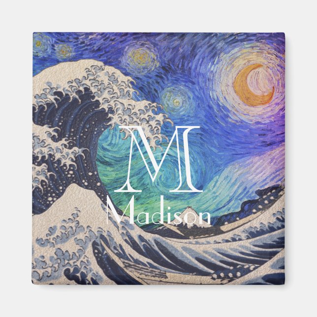 The Great Wave Starry Night Magnet (Front)
