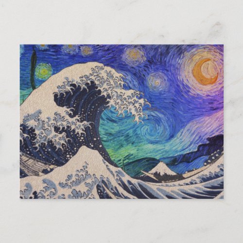 The Great Wave Starry Night Postcard