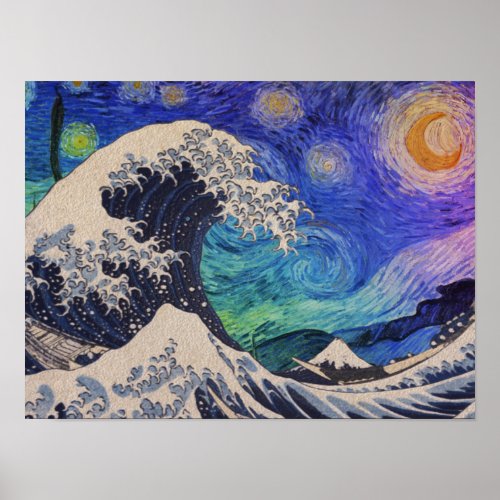 The Great Wave Starry Night Poster