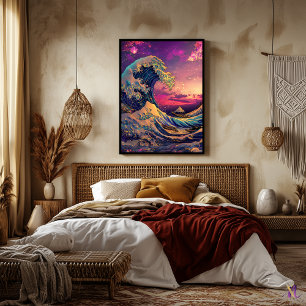 The Great Wave Synthwave Cyberpunk Artwork Poster