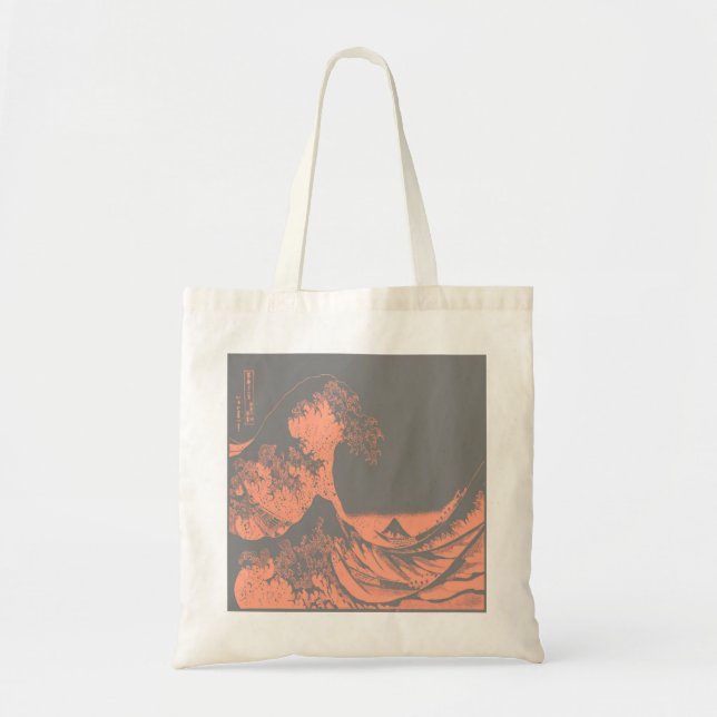 The Great Wave Tote Bag Peach & Gray (Front)