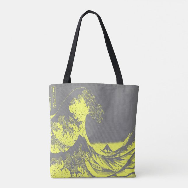 The Great Wave Tote Bag Yellow & Gray (Back)