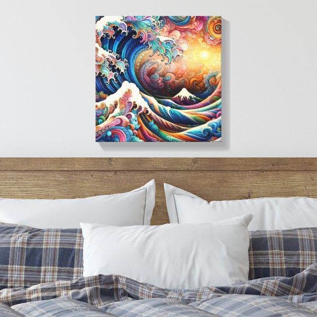 The Great Wave, wave off Kanagawa v3 Canvas Print (Insitu(Bedroom))