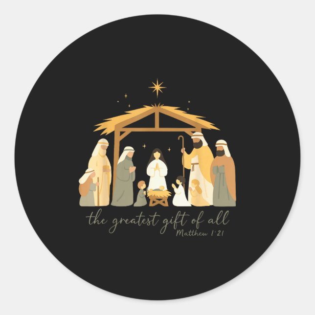 The Greatest Gift For All Christmas Nativity Jesus Classic Round Sticker (Front)