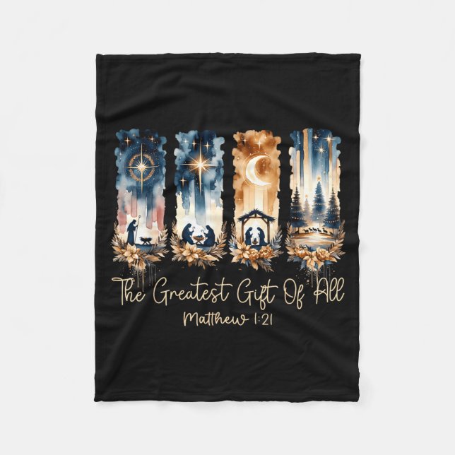 The Greatest Gift For All Christmas Nativity Jesus Fleece Blanket (Front)