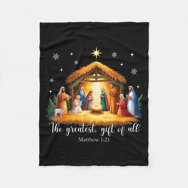 The Greatest Gift For All Christmas Nativity Jesus Fleece Blanket (Front)