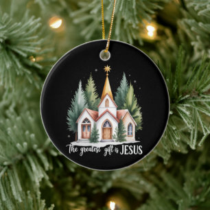 The Greatest Gift is Jesus Christmas Church Christ Ceramic Ornament