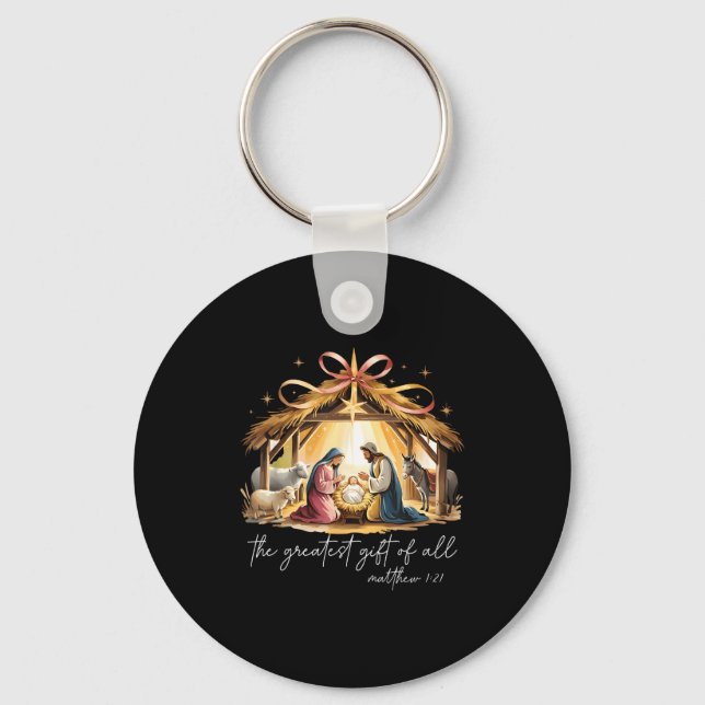 The Greatest Gift Of All Christmas Jesus Christian Keychain (Front)
