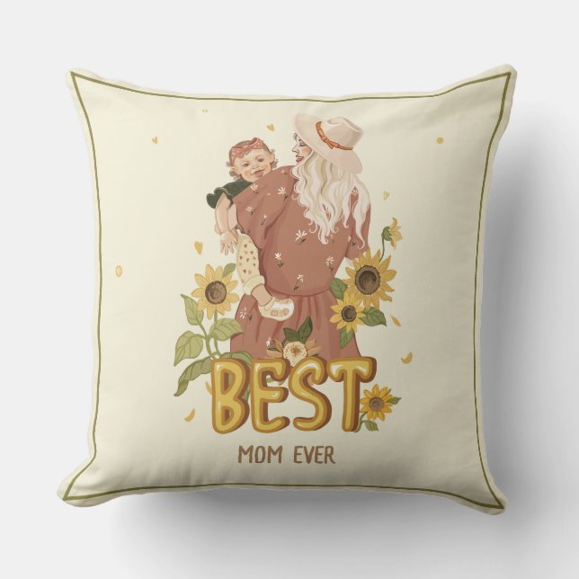 "The Greatest Mom of All Time Boho Style" Throw Pillow (Front)