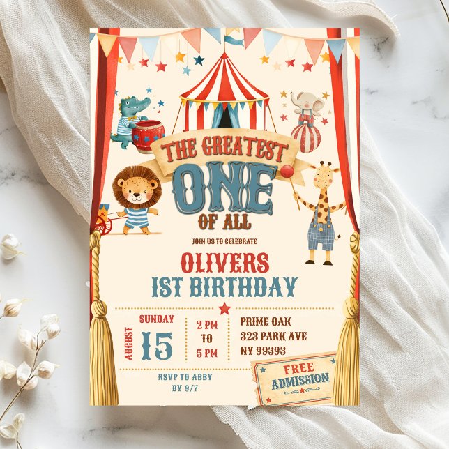 The Greatest One Circus First Birthday Invite (Creator Uploaded)