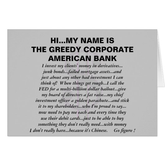 THE GREEDY CORPORATE AMERICAN BANK (Front Horizontal)