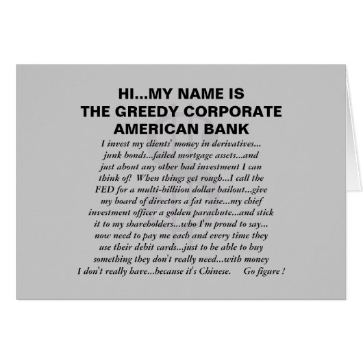 THE GREEDY CORPORATE AMERICAN BANK (Front Horizontal)
