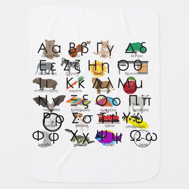 The Greek Alphabet Letters Words & Pictures Baby Blanket (Front)
