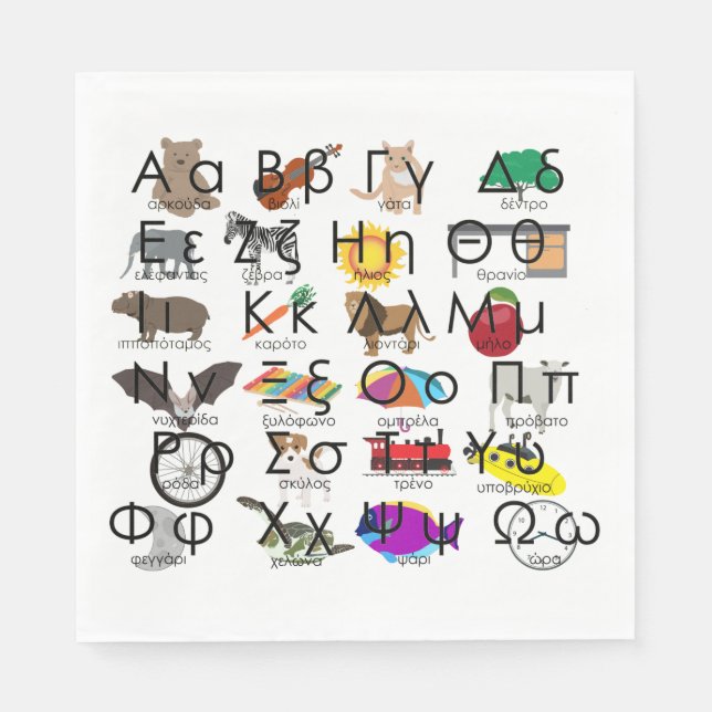 The Greek Alphabet Letters Words & Pictures Napkins (Front)