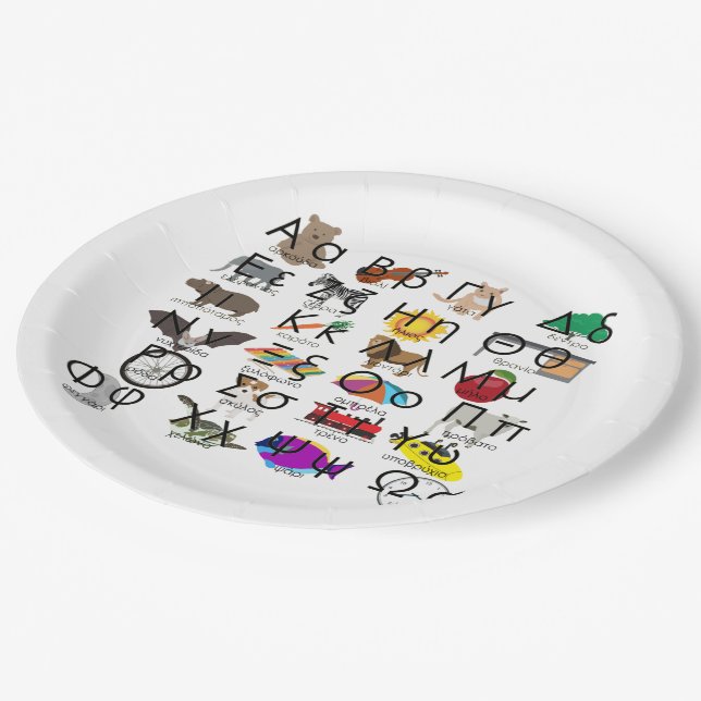 The Greek Alphabet Letters Words & Pictures Paper Plates (Angled)