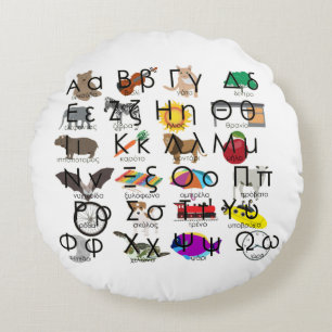The Greek Alphabet Letters Words & Pictures Round Pillow