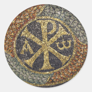 The Greek Chi Rho Byzantine Mosaic Icon Classic Round Sticker