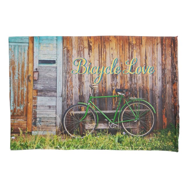 The Green Bicycle 1 Pillow Case (Front)