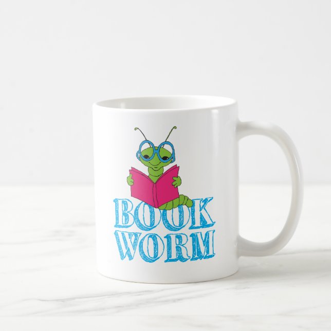 The Green Brilliant Cartoon Bookworm Book Worm Coffee Mug (Right)