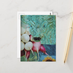The Green Cow and Radish Collage Postcard