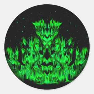 The green Flame Monster in The Starlight Sky Classic Round Sticker