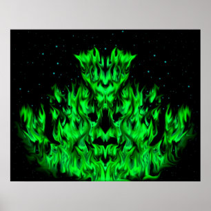 The green Flame Monster in The Starlight Sky Poster