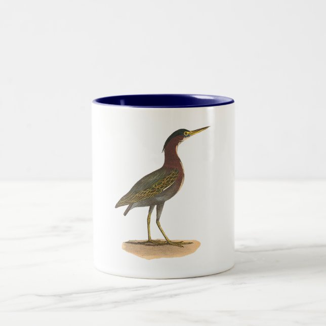 The Green Heron, or Poke (Ardea virescens) Two-Tone Coffee Mug (Center)