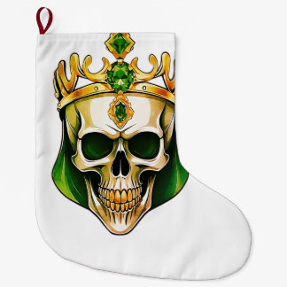 The Green King Skull with a Jeweled Crown Large Christmas Stocking