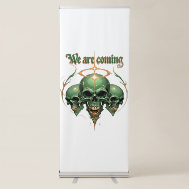 The Green King Skull with a Jeweled Crown Retractable Banner (Front)