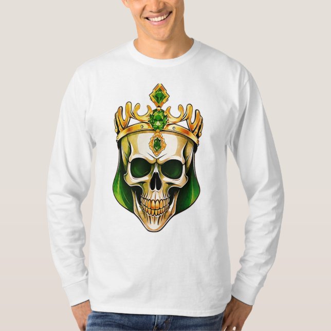The Green King Skull with a Jeweled Crown T-Shirt (Front)