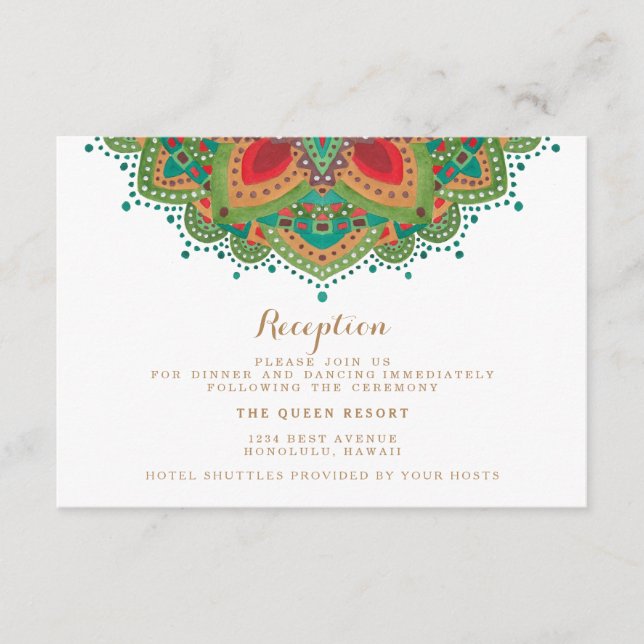 The Green Mandala Wedding Reception Card (Front)