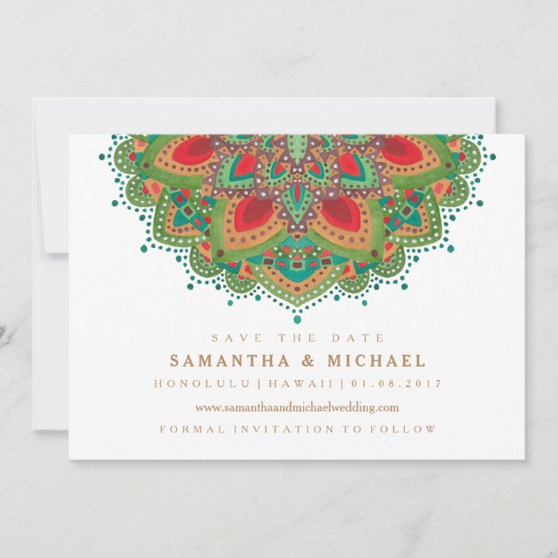 The Green Mandala Wedding Save The Date Card