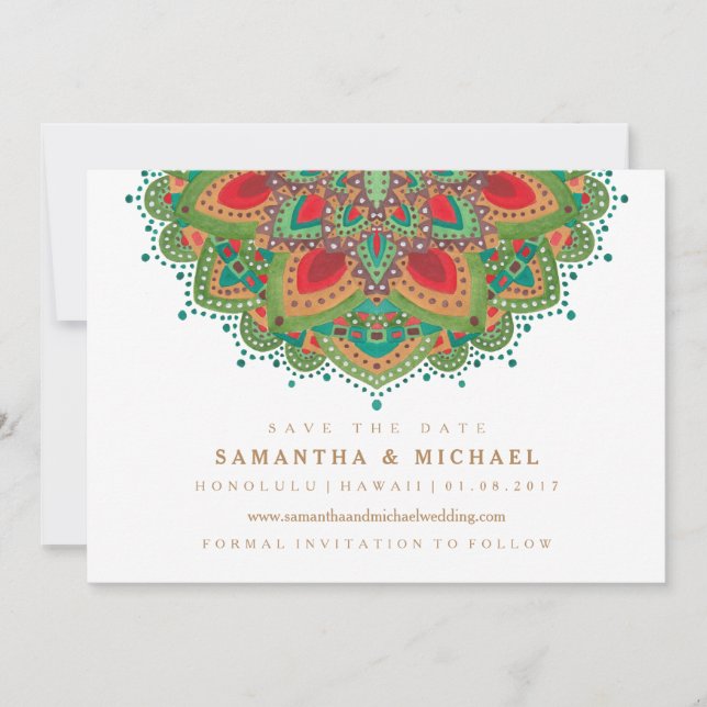 The Green Mandala Wedding Save the Date Card (Front)