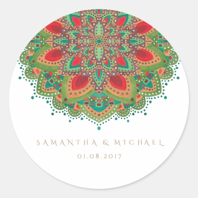 The Green Mandala Wedding Thank You Sticker (Front)