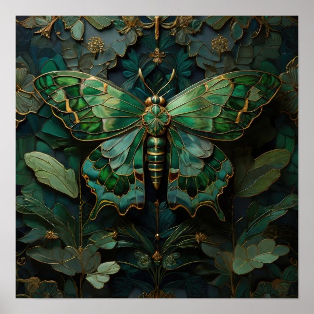 The Green Monarch - Butterfly Digital Art Poster (Front)