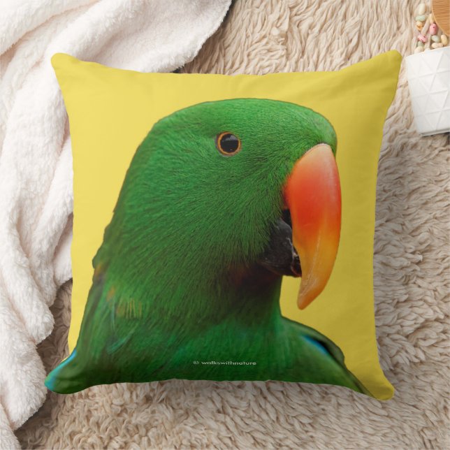 "The Green Orator" Eclectus Parrot Throw Pillow (Blanket)
