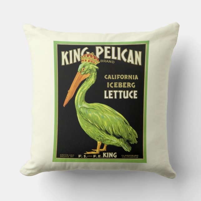 The Green Pelican Label  Throw Pillow (Front)